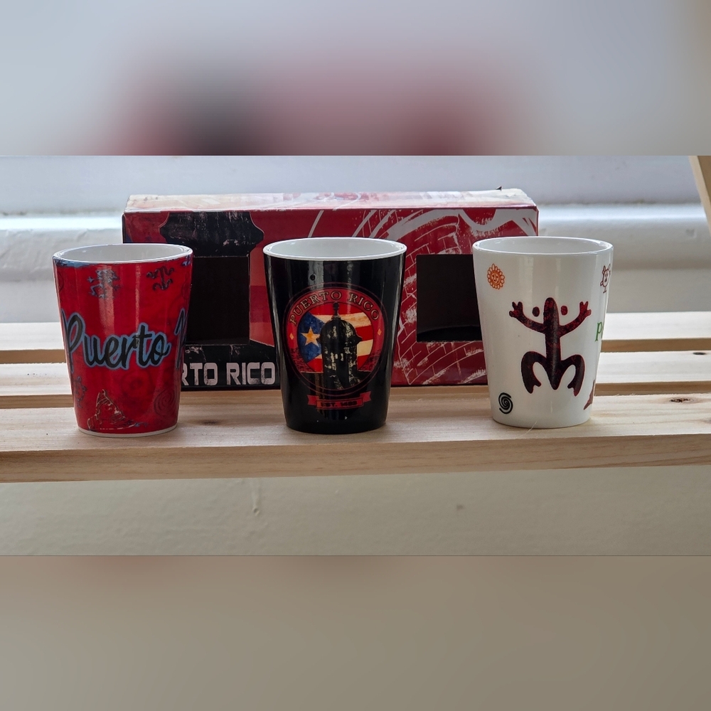 Puerto Rico Ceramic Shot Glass Set - Black, Red, White